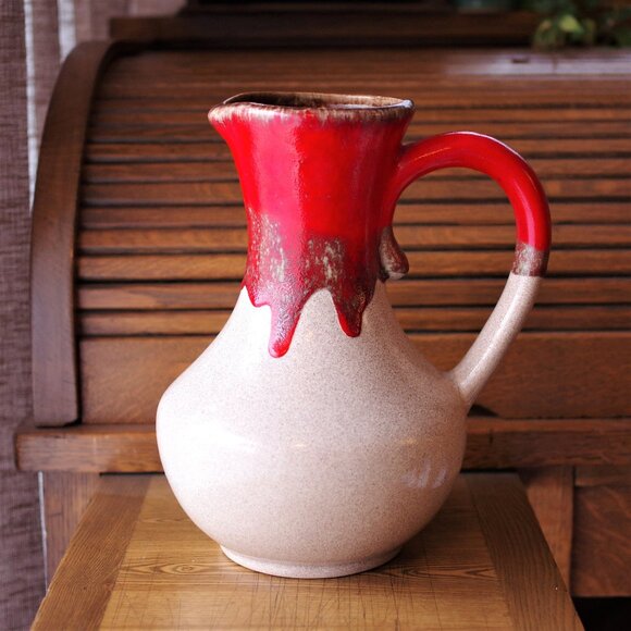 Large Midcentury Pitcher Water Jug 11", Fat Lava Laurentian Pottery Art Pottery - Picture 1 of 8